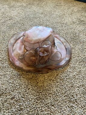 Sheer Organza Floral Accent Church Hat - Pink